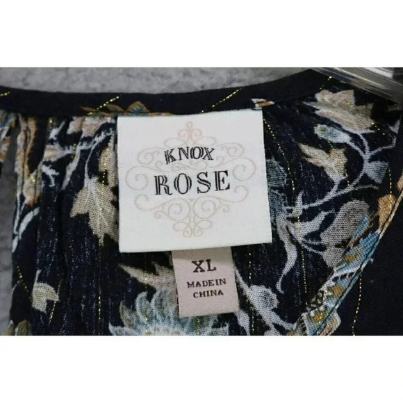 Knox Rose Button Down Blouse-1/2 Balloon Sleeves-Size XL-Gold Metallics - Picture 4 of 7